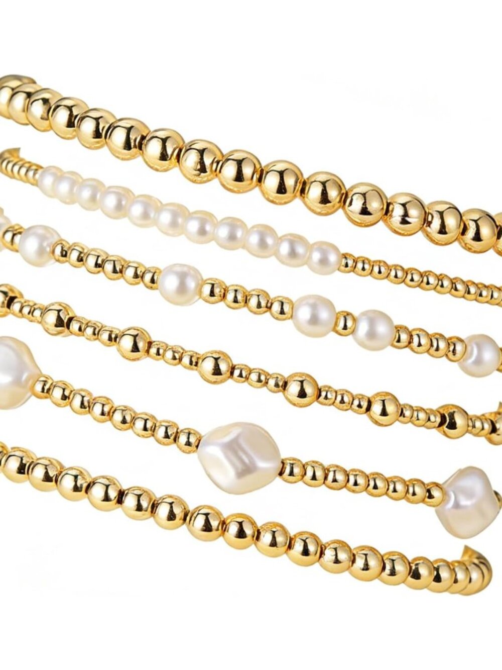 Stylish Stretch Gold Bead Bracelets Set - Secure Fit & Waterproof for Daily Wear